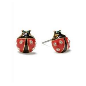 Betsey Johnson Red Ladybug Stud Earrings with CZ Crystal Accents