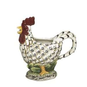 Willfred Ceramics Rooster Pitcher   Black and White  