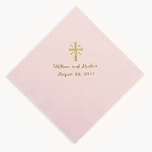 Personalized Gold Cross Beverage Napkins   Pink   Tableware & Napkins
