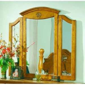    Tri Fold Mirror with Floral Carving in Pine Finish