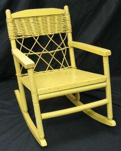 childs spindle / wicker back rocking chair old paint  