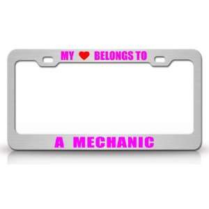 MY HEART BELONGS TO A MECHANIC Occupation Metal Auto License Plate 