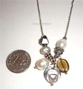   New Sterling Silver Hematite, Pearl, Brass & Shell Necklace ~ N2202