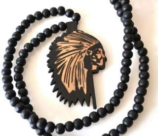 Wood Indian Head Necklace Chain 36 BLACK Wooden Good Nice FAST 