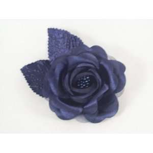  NEW Beaded Navy Blue Rose with Leaves Hair Clip, Limited 