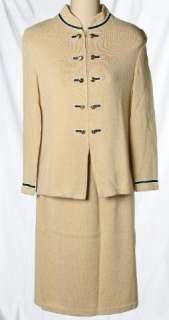 St. John Collection Khaki Tan Military Chic Jacket Skirt Set Sz 2 Top 