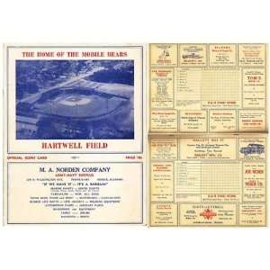  1952 Mobile Alabama Bears Official Unscored Score Card 