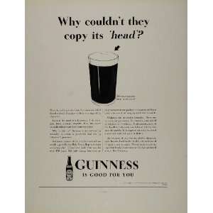  1934 Print Ad Guinness Irish Stout Beer Pint Glass Head 
