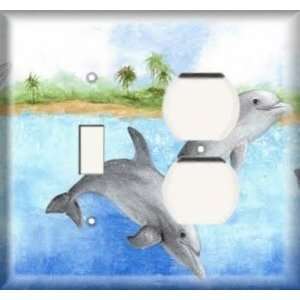  Switch / Outlet Combo Plate   Playful Dolphins