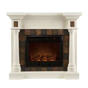 SEI Carrington Faux Slate Convertible Electric Fireplace, Ivory 