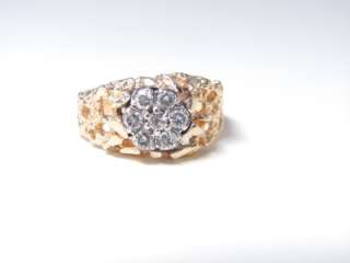   this Stunning 14K Yellow Gold Nugget .49CT Diamond Cluster Ring