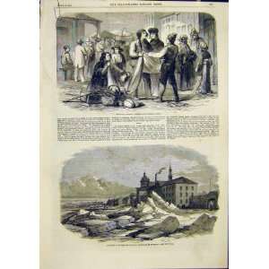  Montreal Market Cloth Ice St Lawrence Old Print 1859