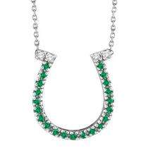 25ct Green Emerald & Diamond Horseshoe Shaped Pendant Necklace 14k 