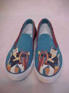 CONVERSE ALL STAR Blue Brown Pirate Cat Slip On Shoes 3  