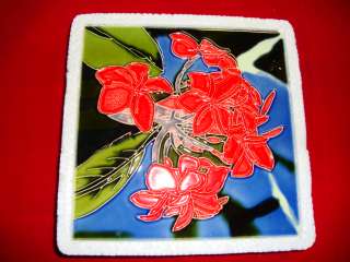 Ceramic Glazed Decorative 6 x 6 Tile 66  Red Flowers  