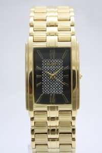 New Elgin Men Gold Bracelet Crystals Dress Watch 27mm x 36mm FG344 