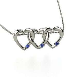 Three Linked Hearts Pendant, Round Sapphire Sterling Silver Necklace