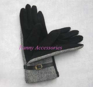 Ladies Tweed Wool Herringbone Winter Fashion Gloves Strechy  