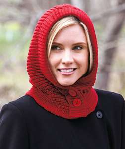 WOMENS HOODED NECKWARMER WINTER HAT SCARF IN RED OR BLACK  