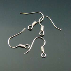 50 pcs silver Stone plated Earring Findings 15mm Hooks  