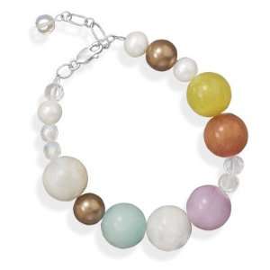   Multicolor Jade and Cultured Freshwater Pearl Bracelet Jewelry