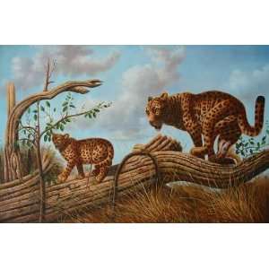   inch Handpainted Oil Painting Leopards On The Watch