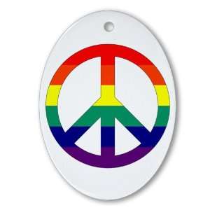  Ornament (Oval) Rainbow Peace Symbol Sign 