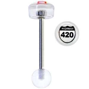  Clear Acrylic Hwy 420 Logo Barbell Tongue Ring Jewelry