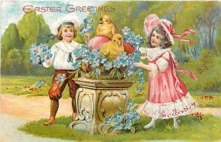 EASTER BEAUTIFUL CHILDREN BABY CHICKENS 1909 R31283  