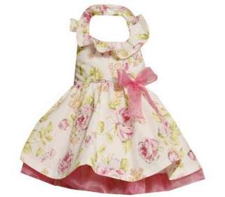   Toddler Girl Easter Spring Floral Glitter Poplin Halter Dress 3T New