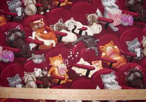 Movie Theater Kitty Cats Scared Kittens at Movies Cotton Quilt Fabric 