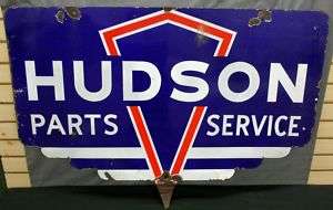 Rare HUDSON Parts Service Double Sided Porcelain Sign  