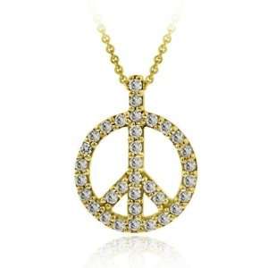  18k Gold over Silver CZ Peace Sign Pendant Jewelry