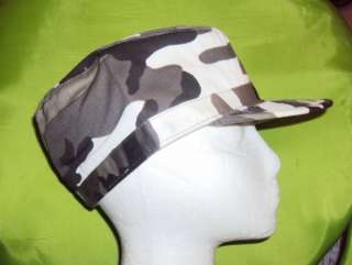 FITTED MILITARY CAP FLAT TOP CADET HAT SNOW CAMO M  