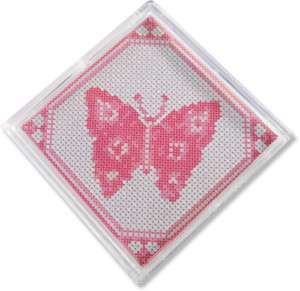 Cross Stitch Kit   Pink Butterfly Coaster Kit  