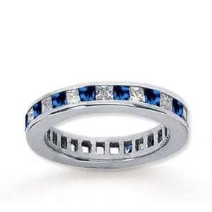  1 Carat Blue Sapphire and Diamond 14k White Gold Eternity 