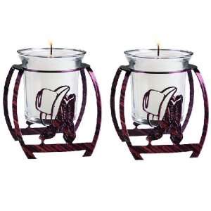  Cowboy Boots and Hat Metal Votive Candle Holder, Set of 2 