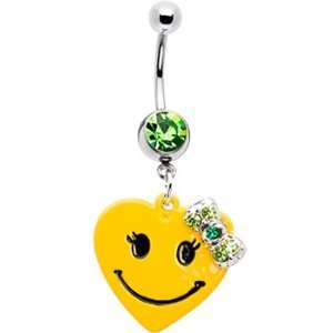  Yellow Smile Face Heart Belly Ring Jewelry