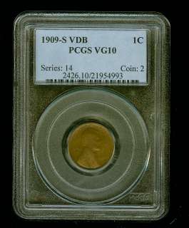 1909 S VDB 1C PCGS VG 10 Lincoln Wheat Penny  
