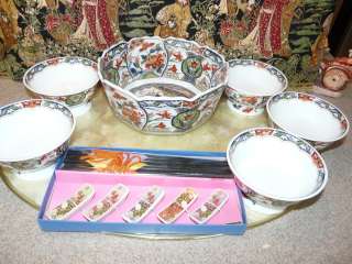 Lovely Asian Lotus Flower Dinnerware for Five includes chop stick 