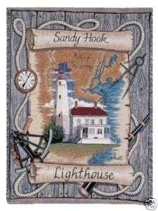 SANDY HOOK, NJ LIGHTHOUSE TAPESTRY THROW MADE IN USA  