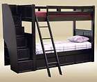 NEW STAIRWAY BLACK TWIN OVER TWIN WOOD BUNK BED w/ TWIN TRUNDLE & STEP 