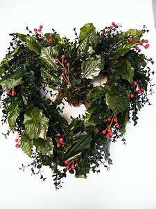 Lot 6 Xmas Christmas heart wreath grapevine w holly NIB holiday 