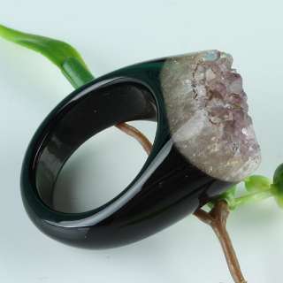   Drusy Geode Crystal Quartz Black Agate GEM Gemstone Finger Ring  