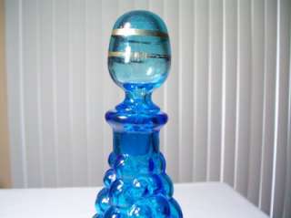 Vtg Made in Italy Blue Glass Decanter W/ Blown Stopper  