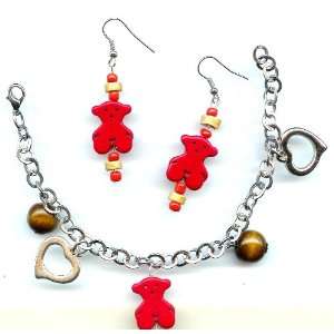  Handcrafted Teddy Bear Bracelet and Earrings Set  Unique 