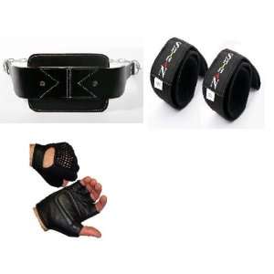  Professional Dipping Belt Black Leather + Weights Straps 