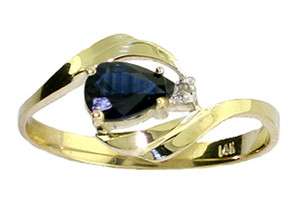 14K GOLD RING W/ GENUINE DIAMOND & NATURAL PEAR SHAPED SAPPHIRE  