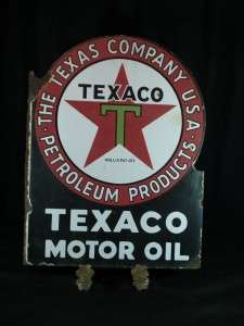 WOW** RARE TEXACO DOUBLE SIDED FLANGE PORCELAIN SIGN GREAT 