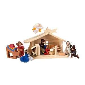  Solid Beechwood Nativity Creche with Large Star and 